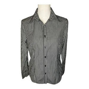 LOFT Black and White Striped Button Down Shirt